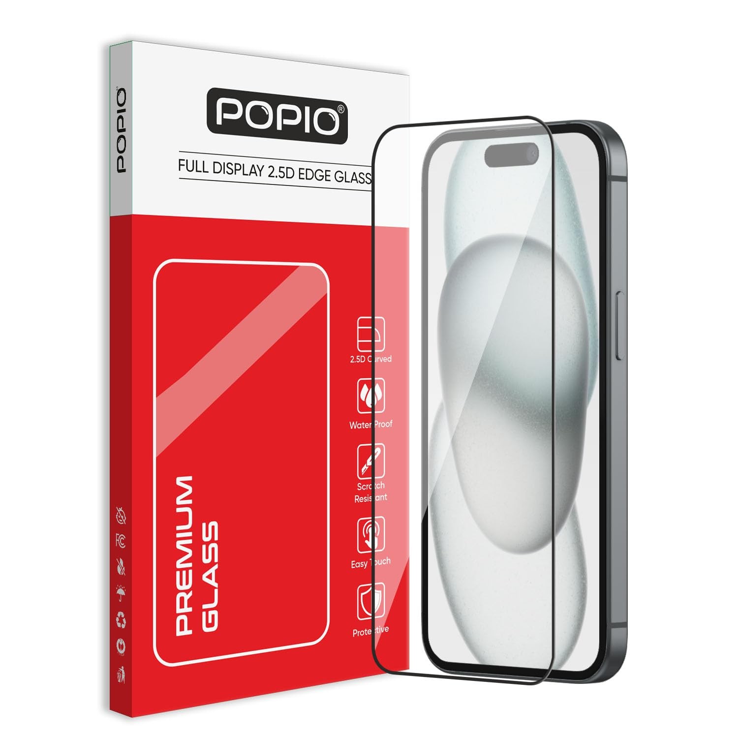 POPIO Military-Grade Gorilla Tempered Glass Compatible For iPhone 15 / iPhone 16 (Black)