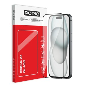 POPIO Military-Grade Gorilla Tempered Glass Compatible For iPhone 15 / iPhone 16 (Black)