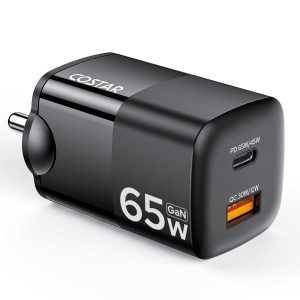 65W GaN Dual Port Fast Charger QC/PD, 2 in 1 USB & Type C Fast Charger Adapter for Laptop, Lenovo, HP, Asus, Dell, MacBook, iPhone Series, Samsung Galaxy