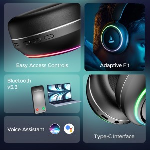 Rockerz 480 W/RGB LEDs, 6 Light Modes, 40Mm Drivers, Beast Mode, 60Hrs Playback, Enx Tech, BT V5.3, Adaptive Fit & Easy Access Controls, Bluetooth Over Ear Headphones